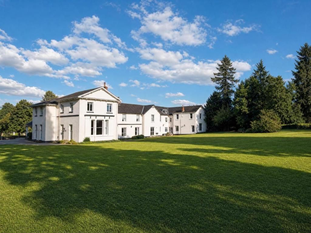 The hotel across the lawn