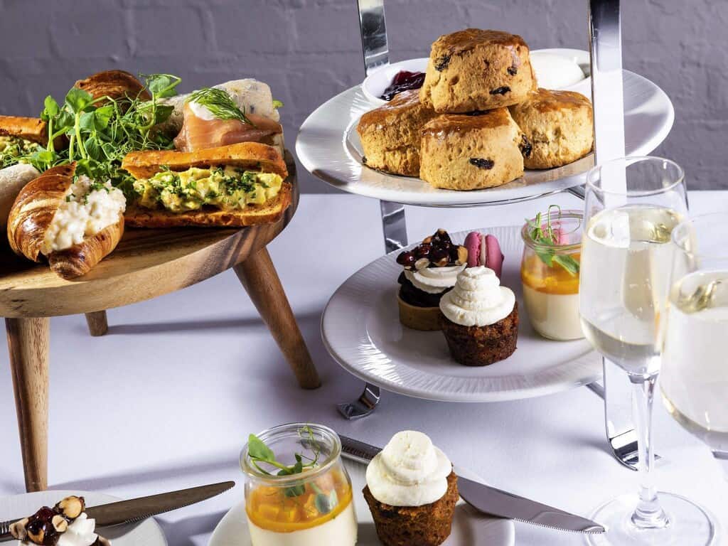 Delicious scones, pastries, and desserts served on tiered trays at Brandon Hall Hotel & Spa.